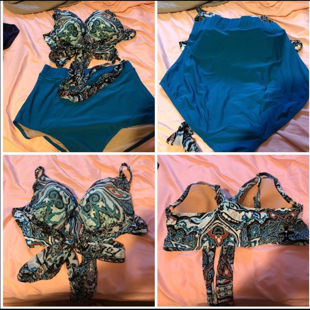 High waisted 2 piece plus size swim suit.